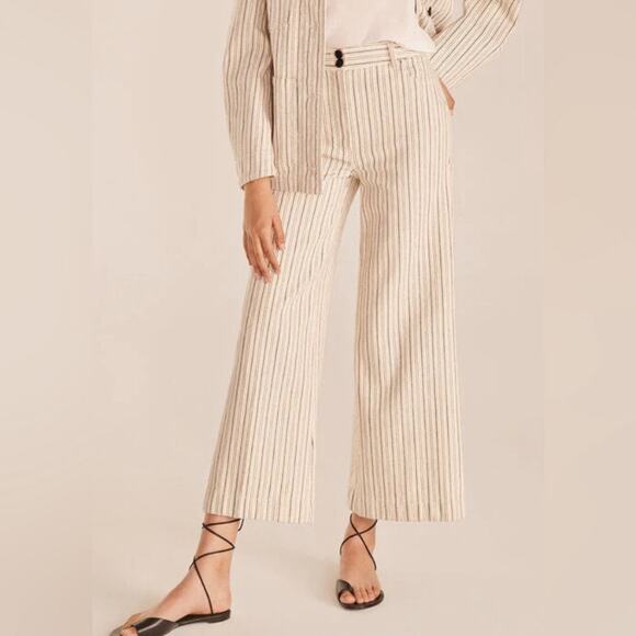 Rebecca Taylor Striped Jeans US 2 Cream Wide Leg Twill Pants Boho Preppy Coastal - Picture 2 of 16